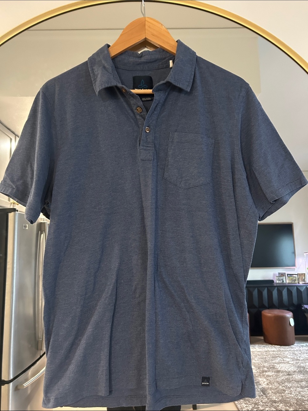 Prana Men's Blue Short-Sleeve Polo with Chest Pocket